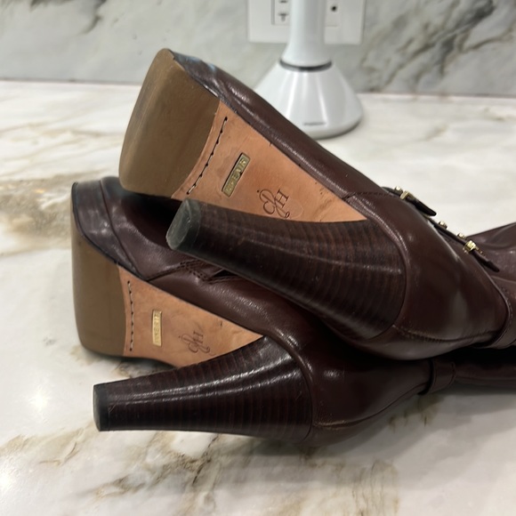Cole Haan Nike Air Knee High Boots. SZ 7. Dark Brown. 4 in heels. Brass detail. - Picture 9 of 15